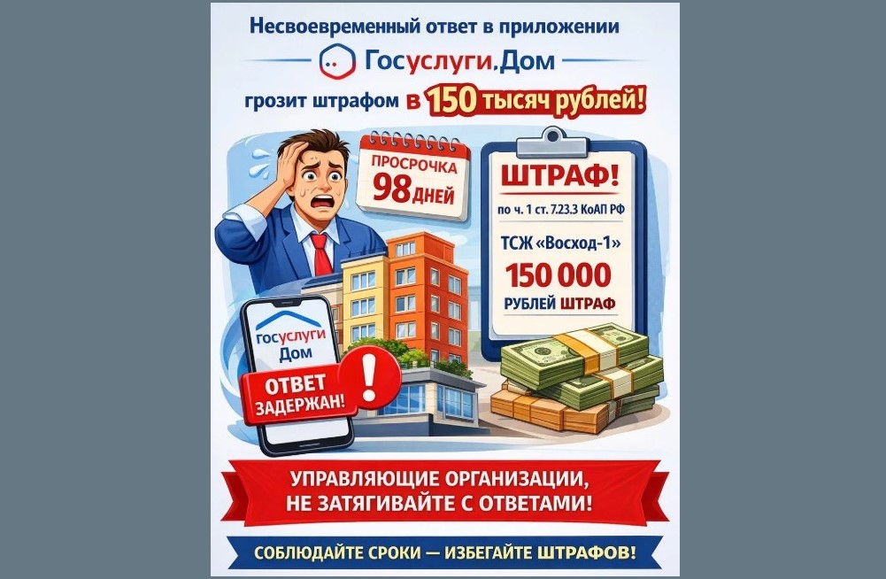 Несвоевременный ответ в приложении «Госуслуги.Дом» грозит штрафом на 150 тысяч рублей